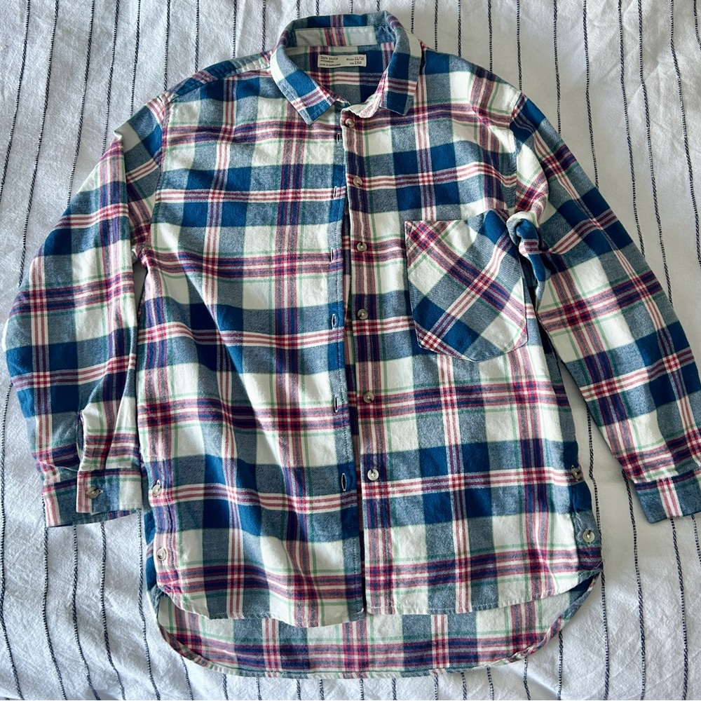 Zara girls kids plaid flannel button down shirt 11 12 blue pink white